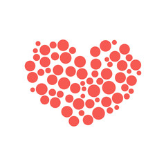 Vector heart shape from red dots. Halftone effect. Symbol and logo heart. Illustration of valentine heart. Flat style
