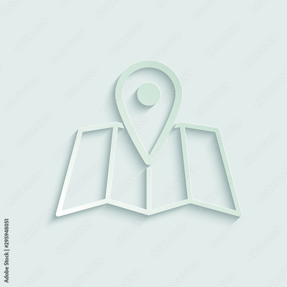 Poster map pointer - vector icon, line design paper with shadow