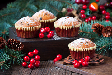 Christmas composition with vanilla muffins