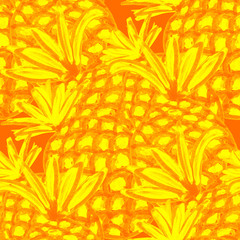 Fototapeta na wymiar Creative seamless pattern with hand drawn abstract pineapples. Fruity fashion print. 