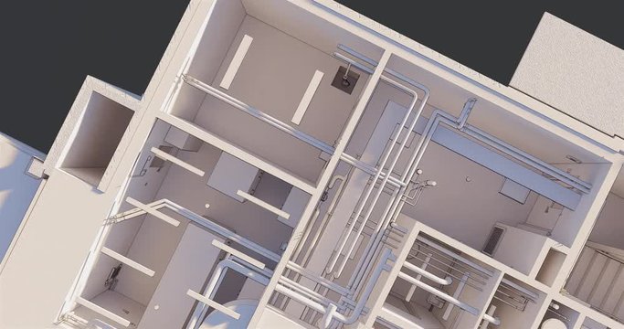 3D BIM model of the floor plan of a building with utilities Top view
