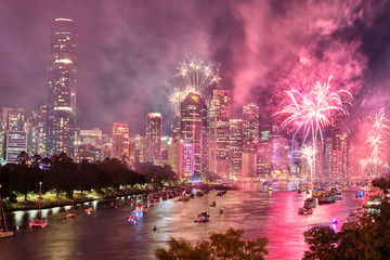 Brisbane Riverfire fireworks display 2019 looking towards the CBD