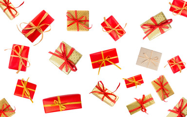 Christmas Gift Boxes Placed On white Background