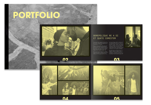 Dark Portfolio Layout with Yellow Elements