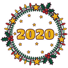 New year festive Wreath with text in the center. Vector illustration