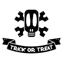 Trick or treat halloween ribbon with skull. Festival illustration for print