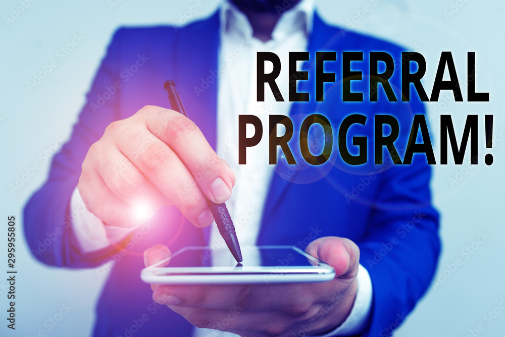 Poster conceptual hand writing showing referral program. concept meaning internal recruitment method employ
