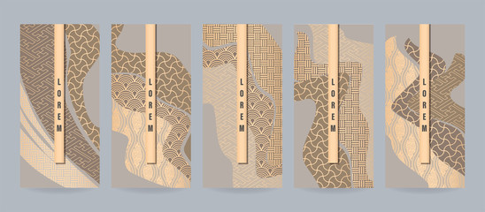 Set of japanese patterns for packaging luxury or premium products. Vector illustration in japan style for voucher, flyer, brochure, book cover, menu