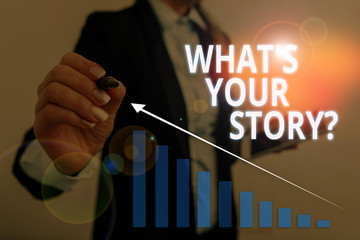 Text sign showing What S Is Your Story question. Business photo text analysisner of asking...