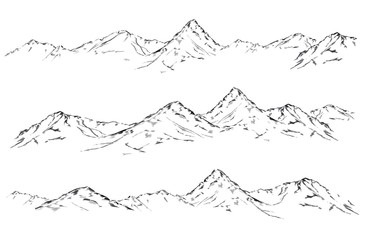 Mountain sketch set. Handdrawn illustration isolated on white background - obrazy, fototapety, plakaty