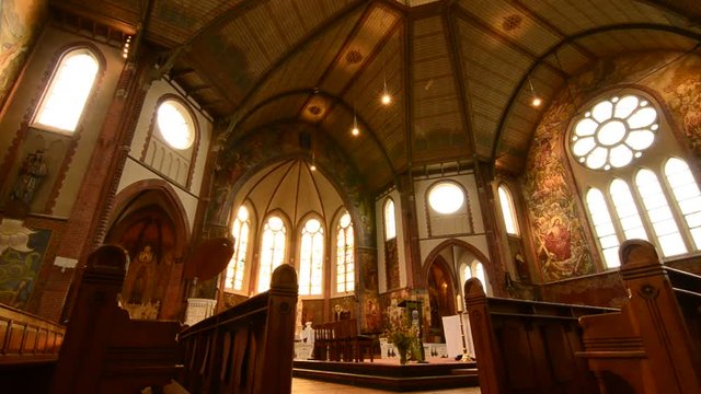 Netherlands, Goes. August 2019. The interior of the church Father Damian parish.