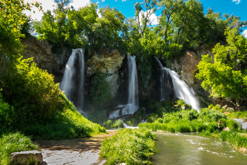 This is beautiful  Rifle Falls in Rifle, Colorado. It is a spectacular triple waterfall.