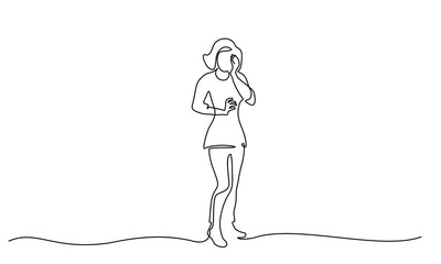Standing sad woman in despair one line drawing