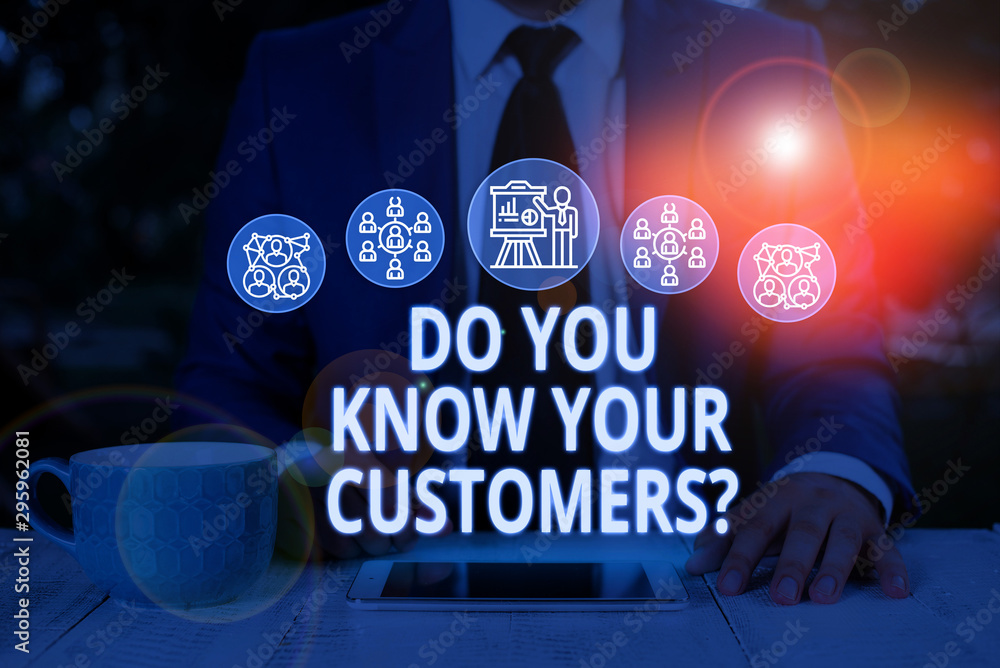Poster text sign showing do you know your customers question. business photo text asking to identify a cust