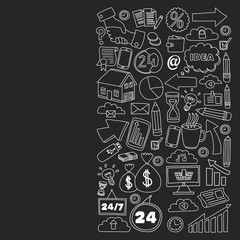 Business and management background. Pattern with finance icons. Conceptual illustration of projects organization, risk, development. Team working, budget planning.