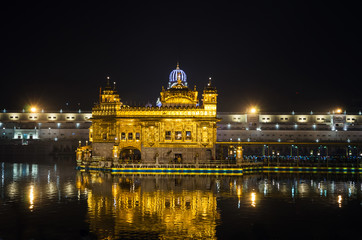 Golden Temple at night in Amritsar, Punjab, India.
