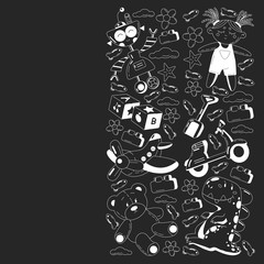 Obraz premium Kindergarten vector pattern with toys. Children play and grow together.