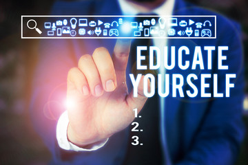 Word writing text Educate Yourself. Business photo showcasing prepare oneself or someone in a...