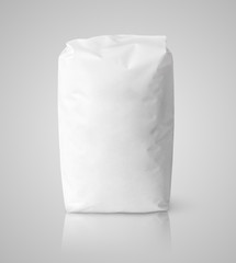 Blank white paper bag package on gray background with clipping path