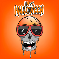 Happy Halloween. Basketball ball with skull