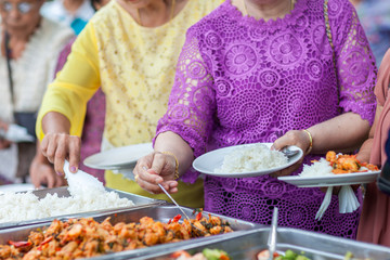 Food Buffet Catering Dining Eating Party Sharing Concept. people group catering buffet food indoor in luxury restaurant with meat colorful fruits and vegetables