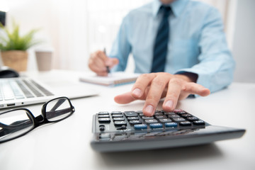 Accountant calculate tax information - obrazy, fototapety, plakaty