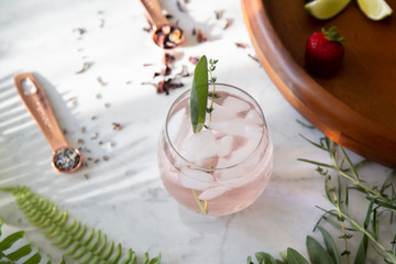 Pink Cocktail on Marble Background