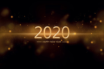 Happy new year 2020 with golden light sparkling on dark  background, Holiday greeting card