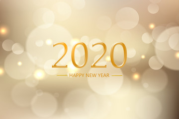 Obraz na płótnie Canvas Happy new year 2020 with golden bokeh light sparkling background, Holiday greeting card