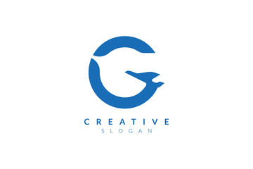 Design vector illustration of a combined form of the letter G and the plane. Minimalist and simple logo, flat style, modern icon and symbol.