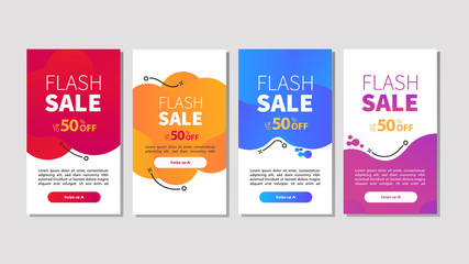 Dynamic modern fluid mobile for sale banners. Sale promotion banner template design. Coupon sale special offer set