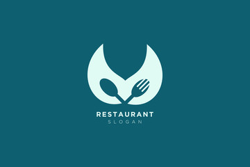 Vector design of a restaurant logo with spoons, leaves and forks. For food, beverage, restaurant product labels