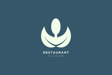 Vector design of a restaurant logo with spoons, leaves and forks. For food, beverage, restaurant product labels