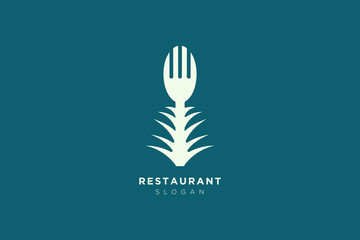 Vector design of a restaurant logo with spoons, leaves and forks. For food, beverage, restaurant product labels