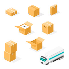 Isometric Industrial Package Delivery Service Vector Icon