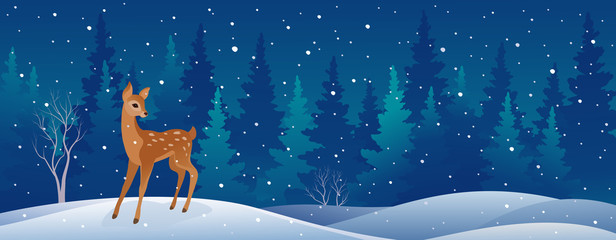 Winter deer panoramic banner