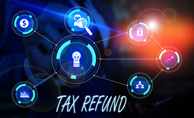 Writing note showing Tax Refund. Business concept for refund on tax when the tax liability is less...