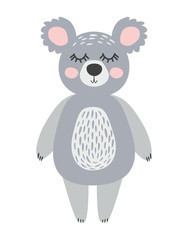 Nursery poster with cute animal. Black and white koala. Scandinavian style