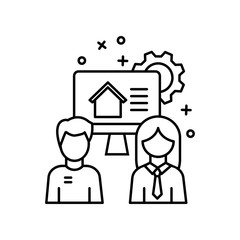 Mortgage offer woman man house business icon. Element of business icon