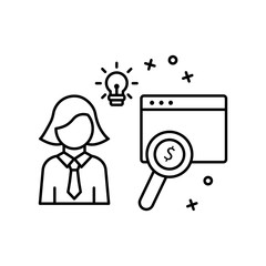Woman idea business web search icon. Element of business icon
