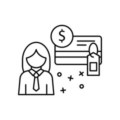 Woman card sale retail banking icon. Element of business icon
