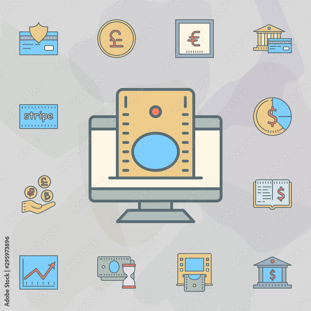 Poster online banking dusk style line icon. universal set of banking for website design and development, ap