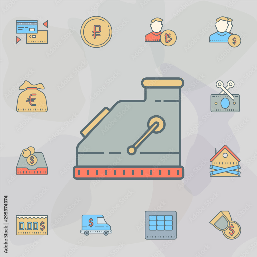 Poster cash machine dusk style line icon. universal set of banking for website design and development, app 