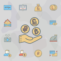 hands hold coins dusk style line icon. Universal set of banking for website design and development, app development