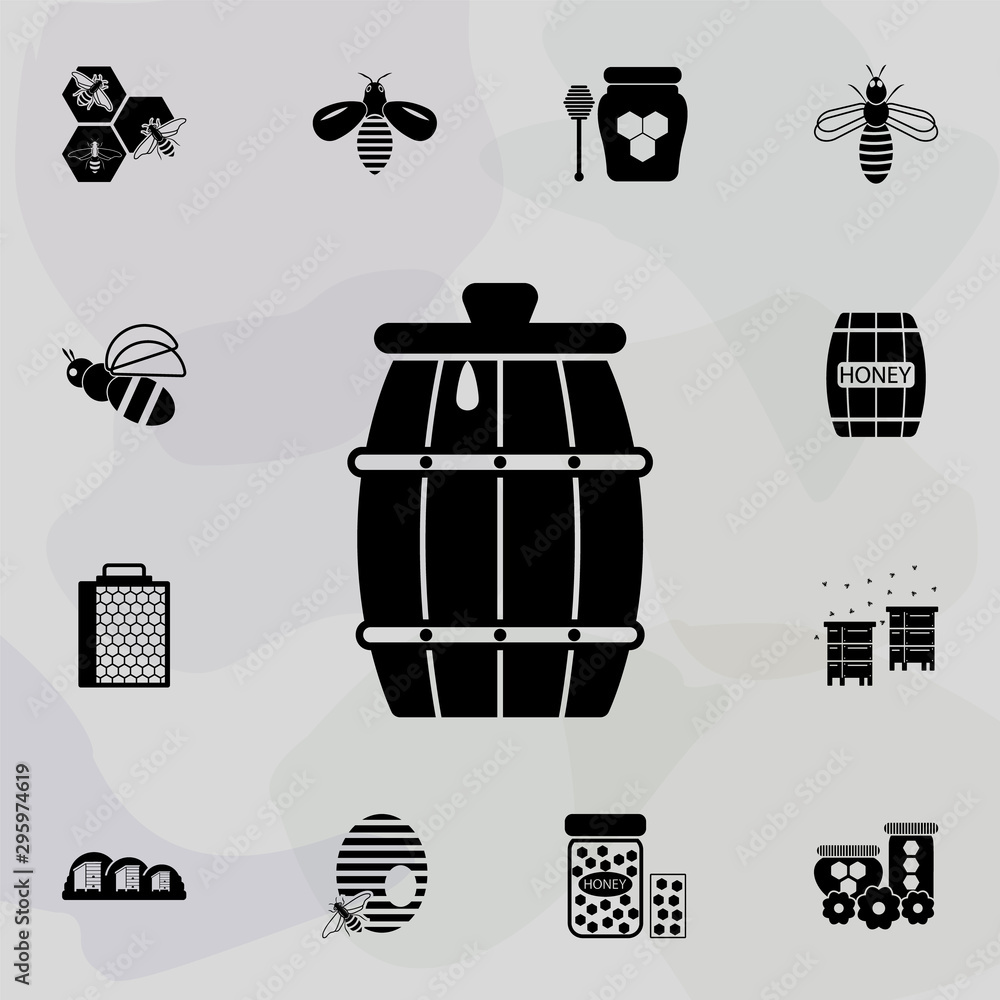 Poster barrel with honey icon. universal set of beekeeping for website design and development, app developm