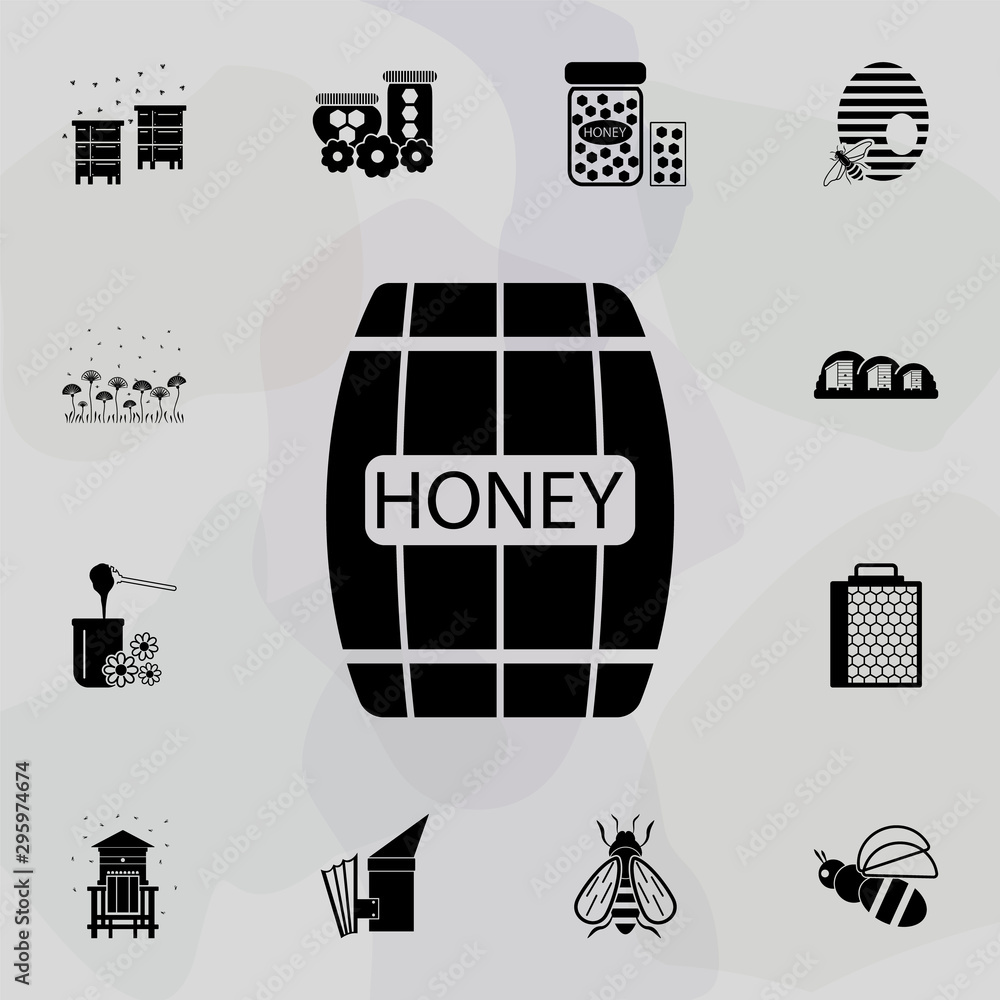 Poster barrel with honey icon. universal set of beekeeping for website design and development, app developm