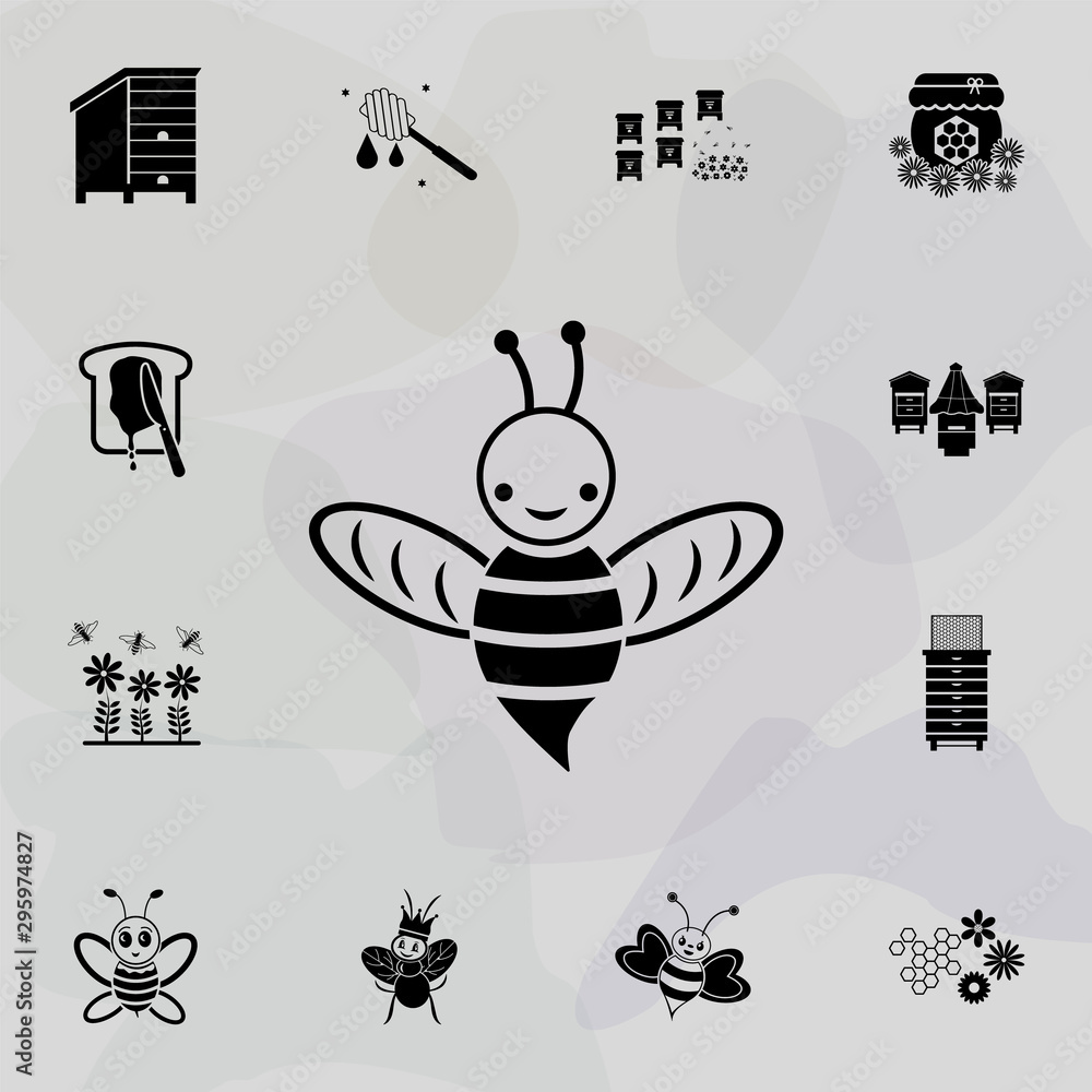 Poster cute bee icon. universal set of beekeeping for website design and development, app development
