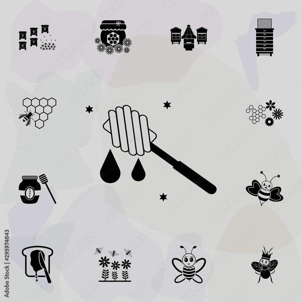 Poster honey on stick icon. universal set of beekeeping for website design and development, app development