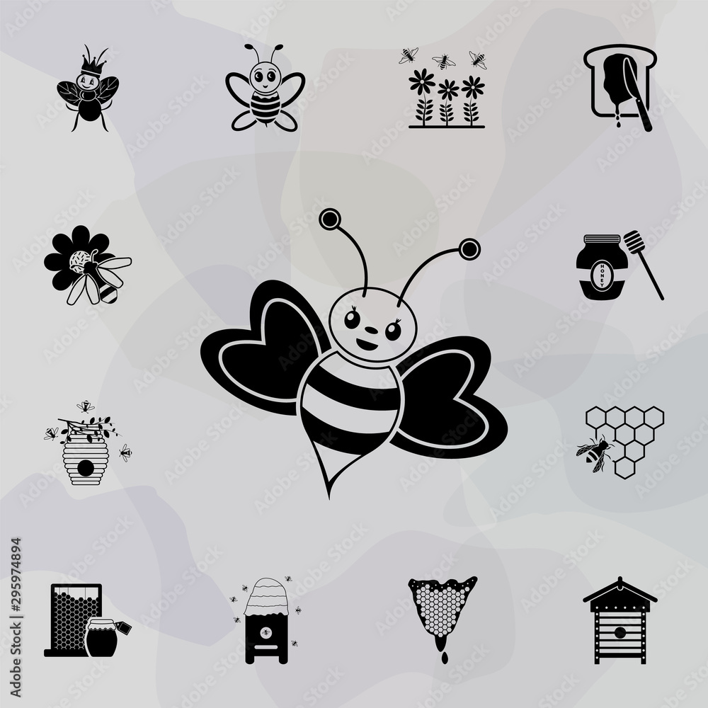 Poster cute bee icon. universal set of beekeeping for website design and development, app development