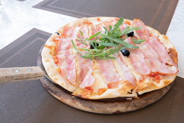 Bacon and Cheese Pizza Italian Food Style.